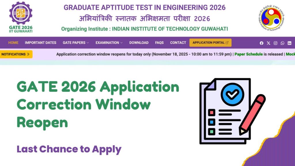 GATE 2026 Application Correction Window Reopen