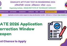 GATE 2026 Application Correction Window Reopen