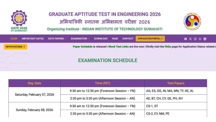 GATE 2026 Subject-Wise Schedule Released by IIT Guwahati GATE 2026 Subject-Wise Schedule Released by IIT Guwahati
