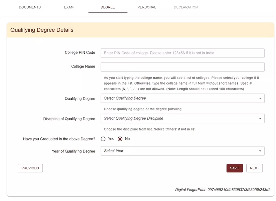 GATE 2027 qualifying degree details section